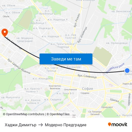 Хаджи Димитър to Модерно Предградие map