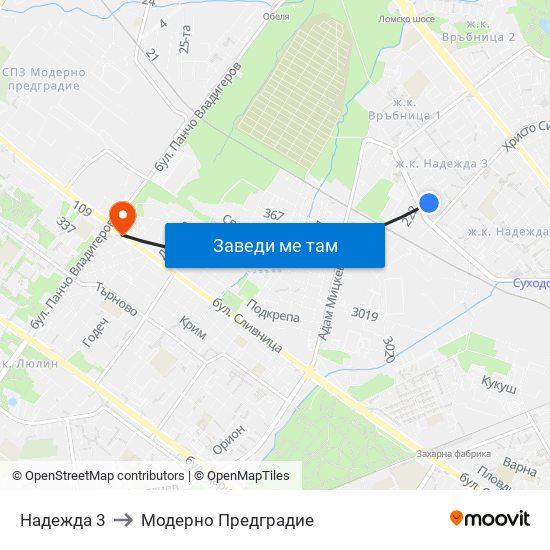 Надежда 3 to Модерно Предградие map