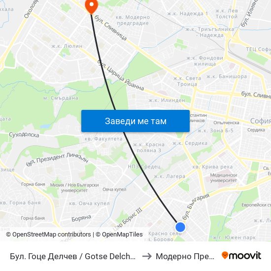 Бул. Гоце Делчев / Gotse Delchev Blvd. (0308) to Модерно Предградие map