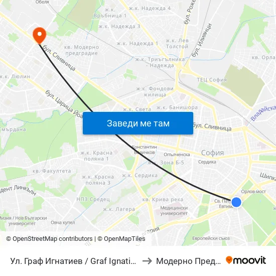 Ⓜ️ Ул. Граф Игнатиев / Graf Ignatiev St. (1914) to Модерно Предградие map