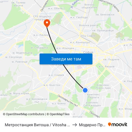 Метростанция Витоша / Vitosha Metro Station (0909) to Модерно Предградие map