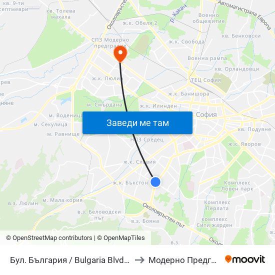 Бул. България / Bulgaria Blvd. (6564) to Модерно Предградие map
