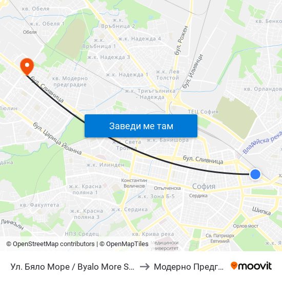 Ул. Бяло Море / Byalo More St. (1859) to Модерно Предградие map