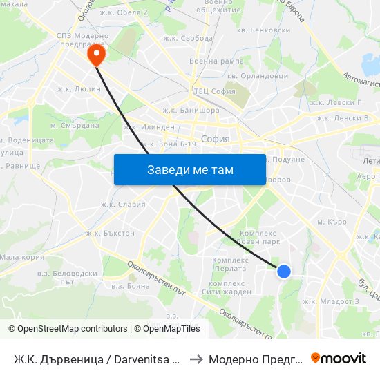 Ж.К. Дървеница / Darvenitsa Qr. (0801) to Модерно Предградие map