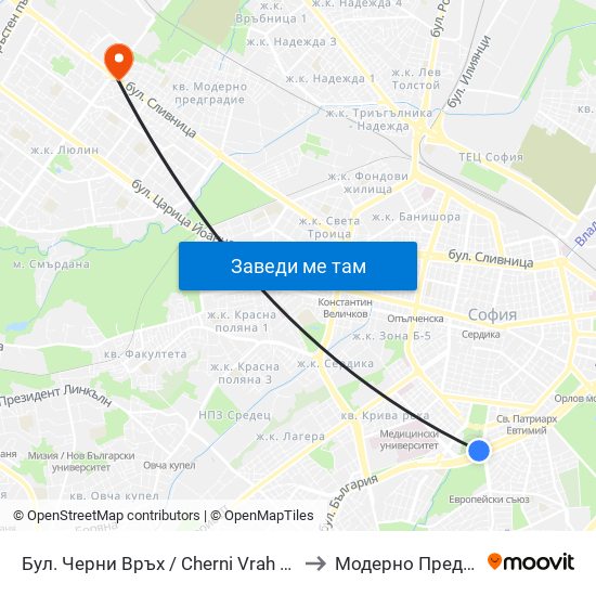 Бул. Черни Връх / Cherni Vrah Blvd. (0395) to Модерно Предградие map