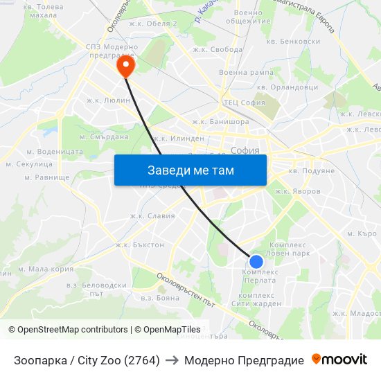 Зоопарка / City Zoo (2764) to Модерно Предградие map