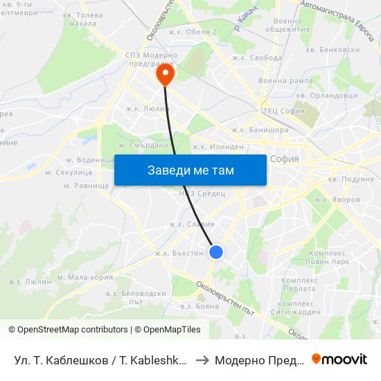 Ул. Т. Каблешков / T. Kableshkov St. (2211) to Модерно Предградие map