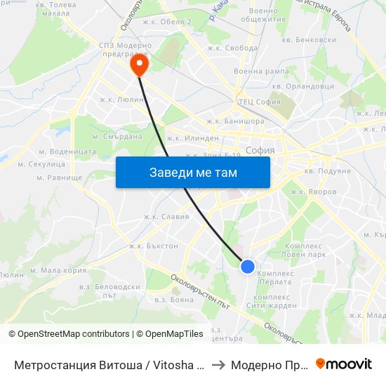 Метростанция Витоша / Vitosha Metro Station (2756) to Модерно Предградие map