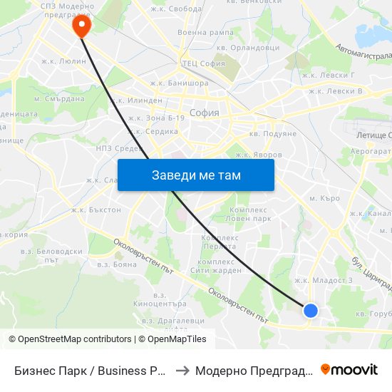 Бизнес Парк / Business Park to Модерно Предградие map