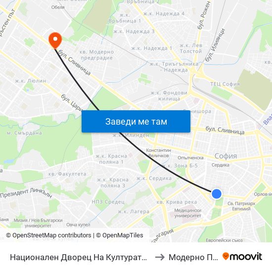 Национален Дворец На Културата / National Palace Of Culture to Модерно Предградие map