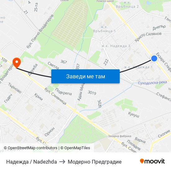 Надежда / Nadezhda to Модерно Предградие map