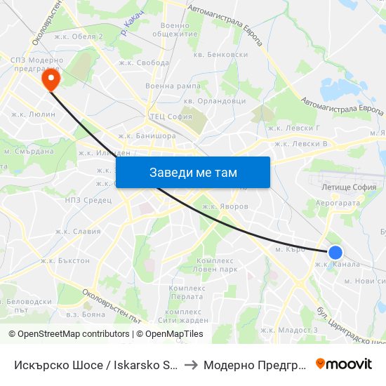 Искърско Шосе / Iskarsko Shosse to Модерно Предградие map