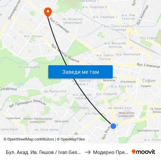 Бул. Акад. Ив. Гешов / Ivan Geshov Blvd. (0275) to Модерно Предградие map