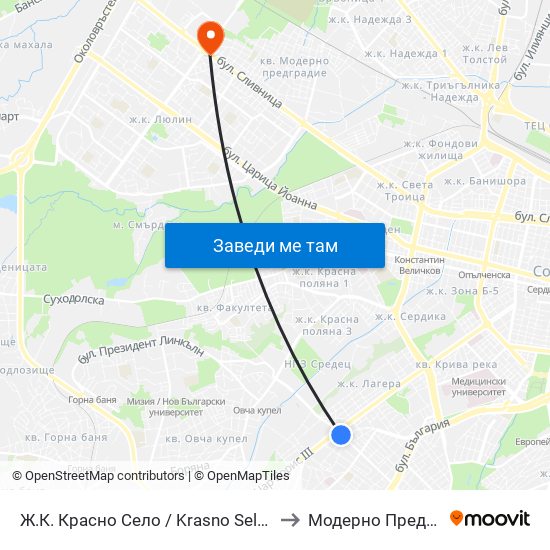 Ж.К. Красно Село / Krasno Selo Qr. (0637) to Модерно Предградие map
