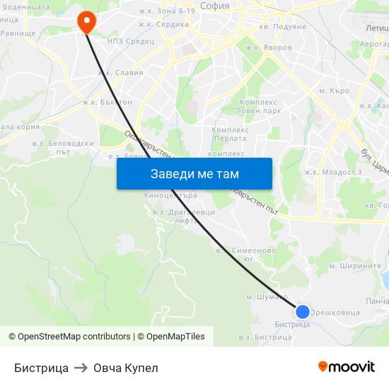 Бистрица to Овча Купел map