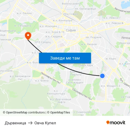 Дървеница to Овча Купел map