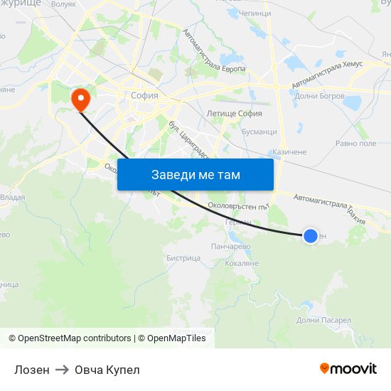 Лозен to Овча Купел map