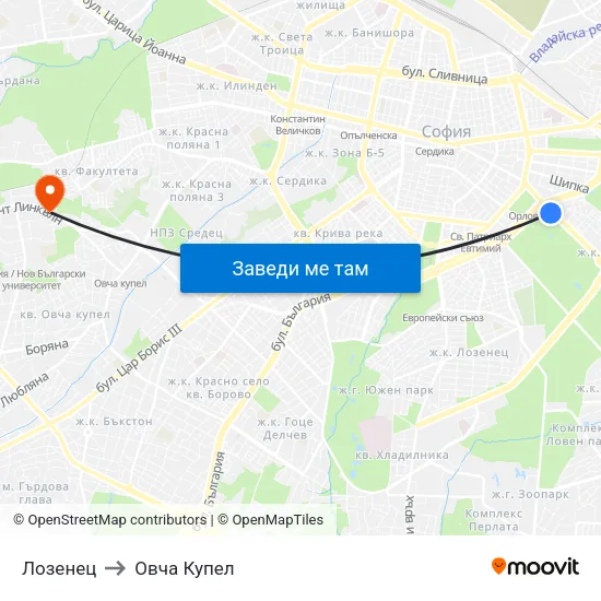 Лозенец to Овча Купел map