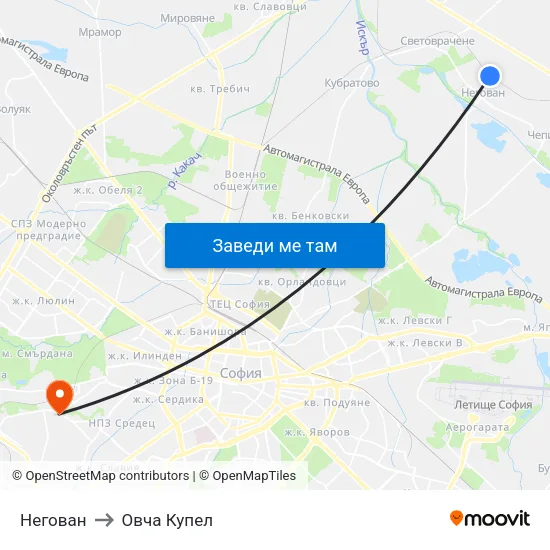 Негован to Овча Купел map