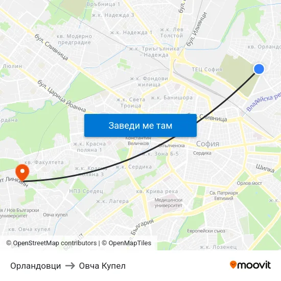Орландовци to Овча Купел map