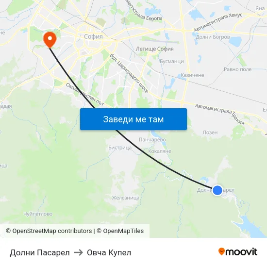 Долни Пасарел to Овча Купел map