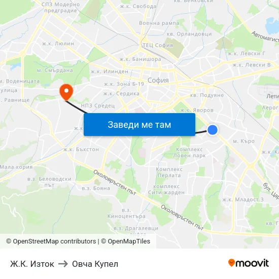Ж.К. Изток to Овча Купел map