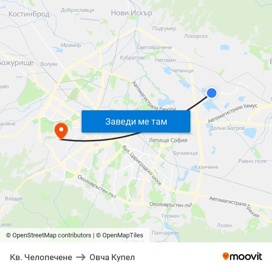 Кв. Челопечене to Овча Купел map