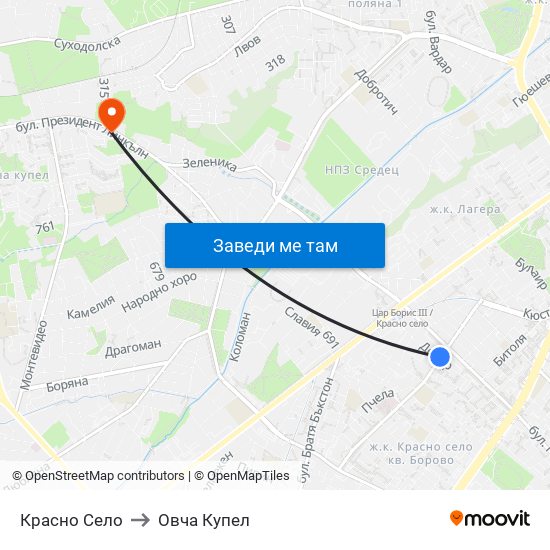 Красно Село to Овча Купел map