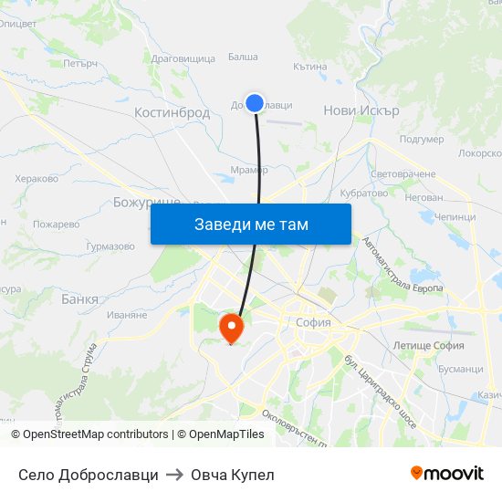 Село Доброславци to Овча Купел map