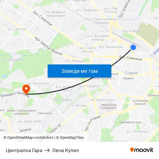 Централна Гара to Овча Купел map