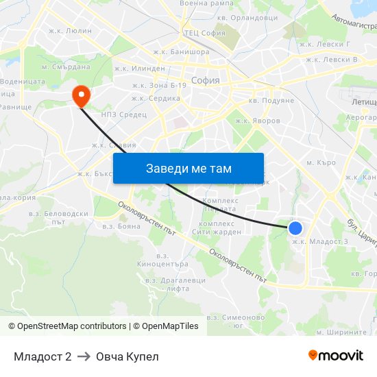 Младост 2 to Овча Купел map