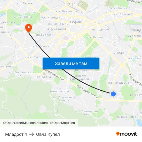 Младост 4 to Овча Купел map