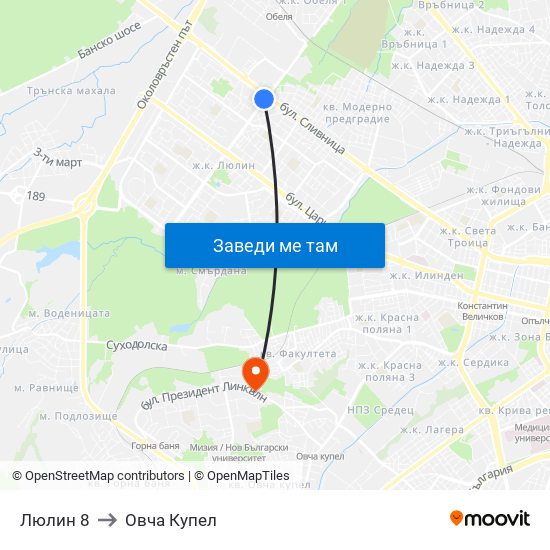 Люлин 8 to Овча Купел map