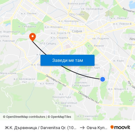 Ж.К. Дървеница / Darvenitsa Qr. (1012) to Овча Купел map