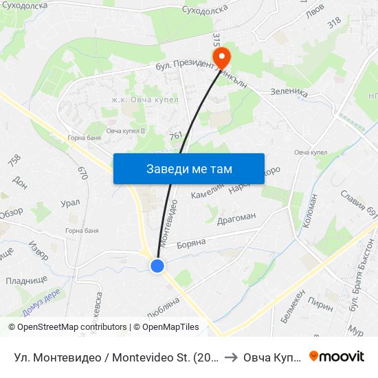 Ул. Монтевидео / Montevideo St. (2050) to Овча Купел map