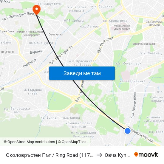 Околовръстен Път / Ring Road (1177) to Овча Купел map