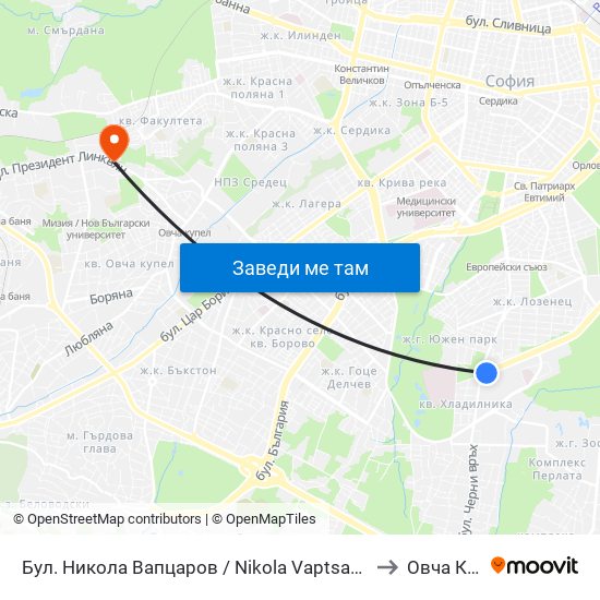 Бул. Никола Вапцаров / Nikola Vaptsarov Blvd. (0344) to Овча Купел map