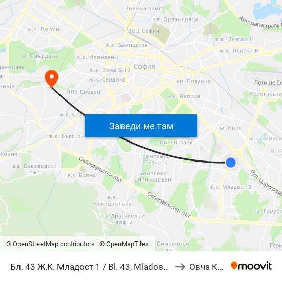 Бл. 43 Ж.К. Младост 1 / Bl. 43, Mladost 1 Qr. (0218) to Овча Купел map