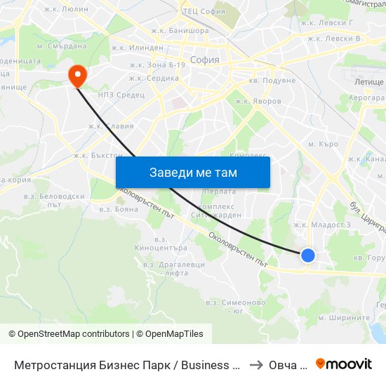 Метростанция Бизнес Парк / Business Park Metro Station (2490) to Овча Купел map