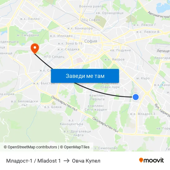 Младост 1 / Mladost 1 to Овча Купел map