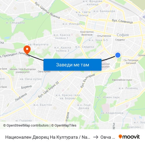 Национален Дворец На Културата / National Palace Of Culture to Овча Купел map