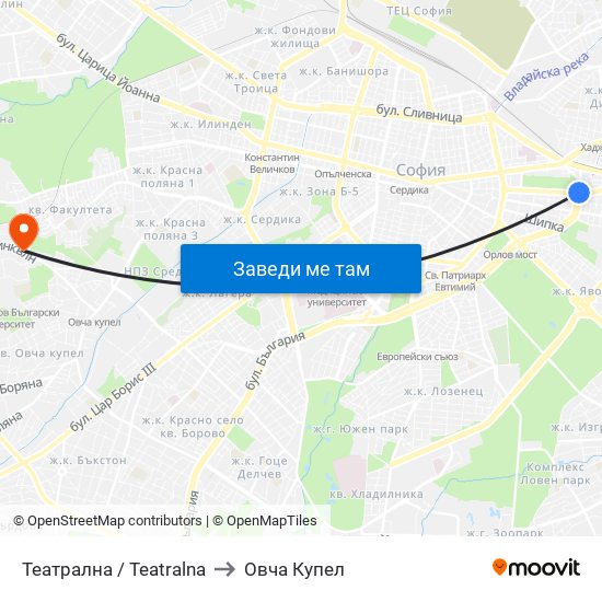 Театрална / Teatralna to Овча Купел map