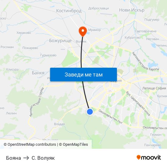 Бояна to С. Волуяк map