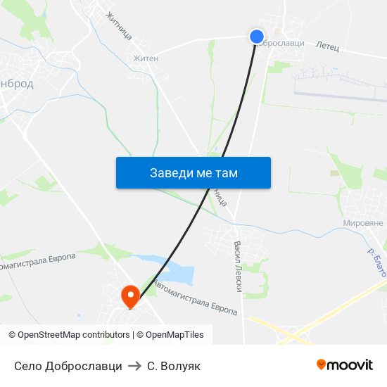 Село Доброславци to С. Волуяк map