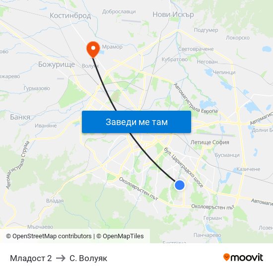 Младост 2 to С. Волуяк map