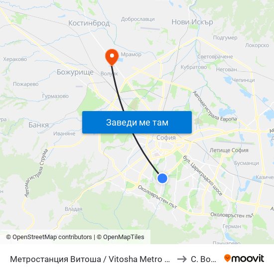 Метростанция Витоша / Vitosha Metro Station (2654) to С. Волуяк map