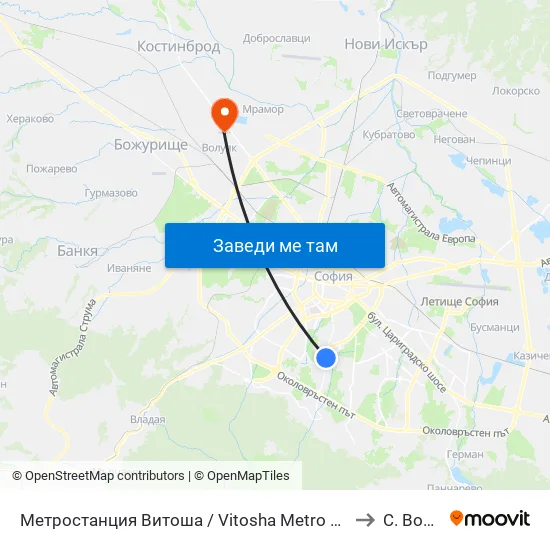 Ⓜ️ Метростанция Витоша / Vitosha Metro Station (2654) to С. Волуяк map