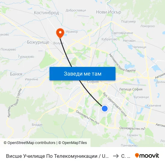 Висше Училище По Телекомуникации / University Of Telecommunications And Post (1397) to С. Волуяк map