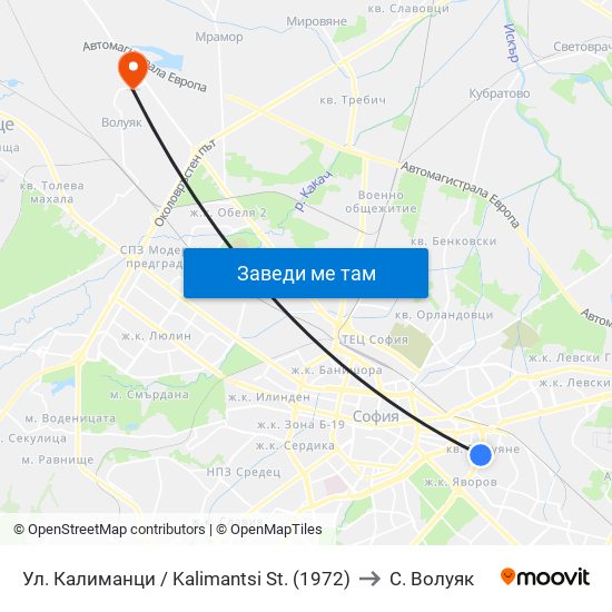 Ул. Калиманци / Kalimantsi St. (1972) to С. Волуяк map