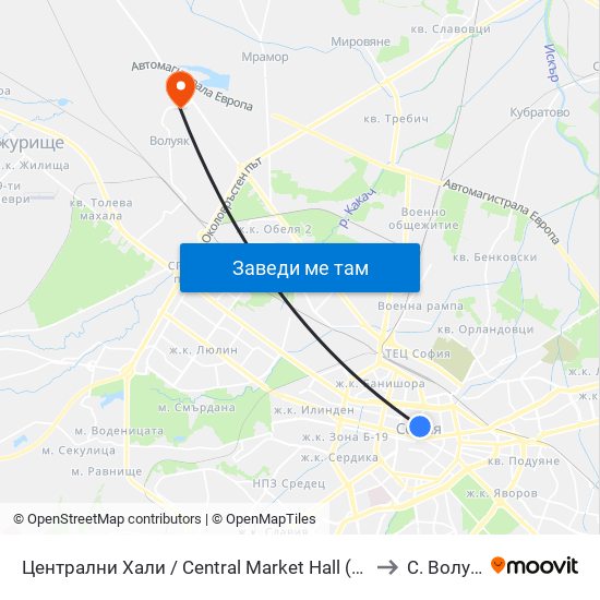 Централни Хали / Central Market Hall (2337) to С. Волуяк map